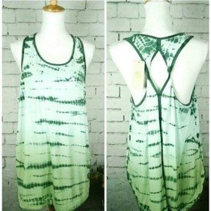 Halcyon Tie Dye Keyhole Back Athletic Tank Top Green Medium